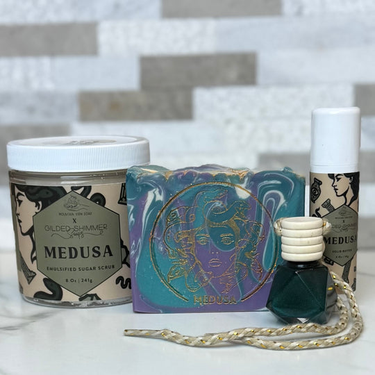 Medusa 4 Pack | Soap, Sugar Scrub, Solid Lotion, Hanging Potion